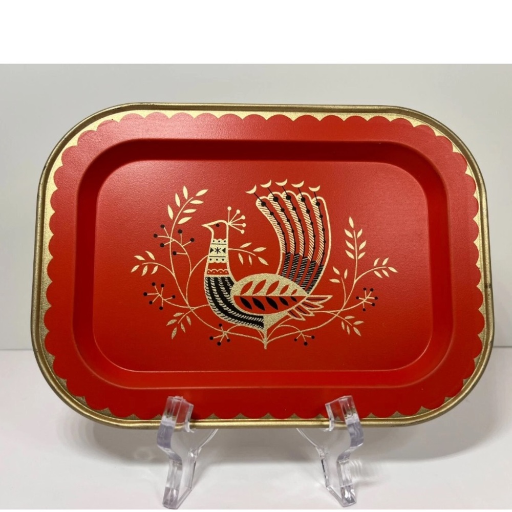 Red Decorative Tray with Gold Accents